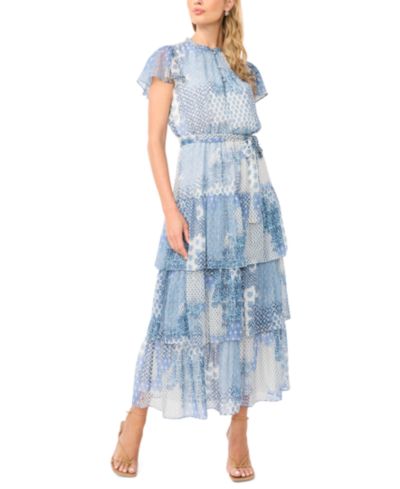 Sam & Jess Women's Flutter-Sleeve Tiered Maxi Dress