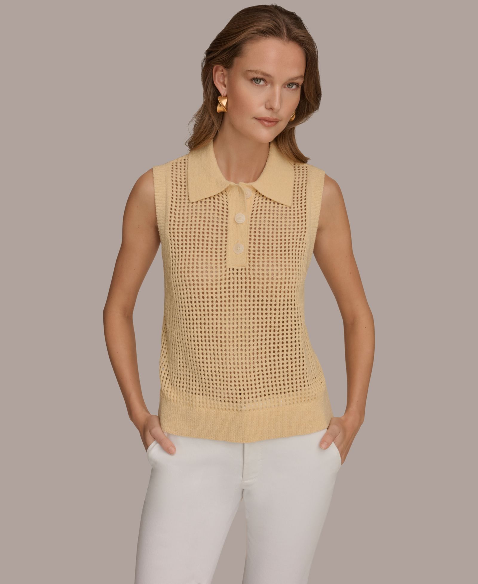 Donna Karan Weekend Women's Sleeveless Polo Sweater