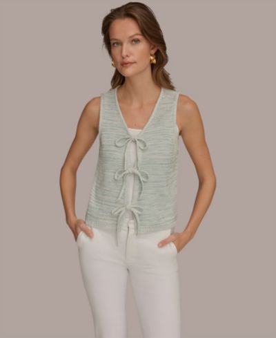 Donna Karan Weekend Women's V-Neck Tie-Front Detail Cardigan