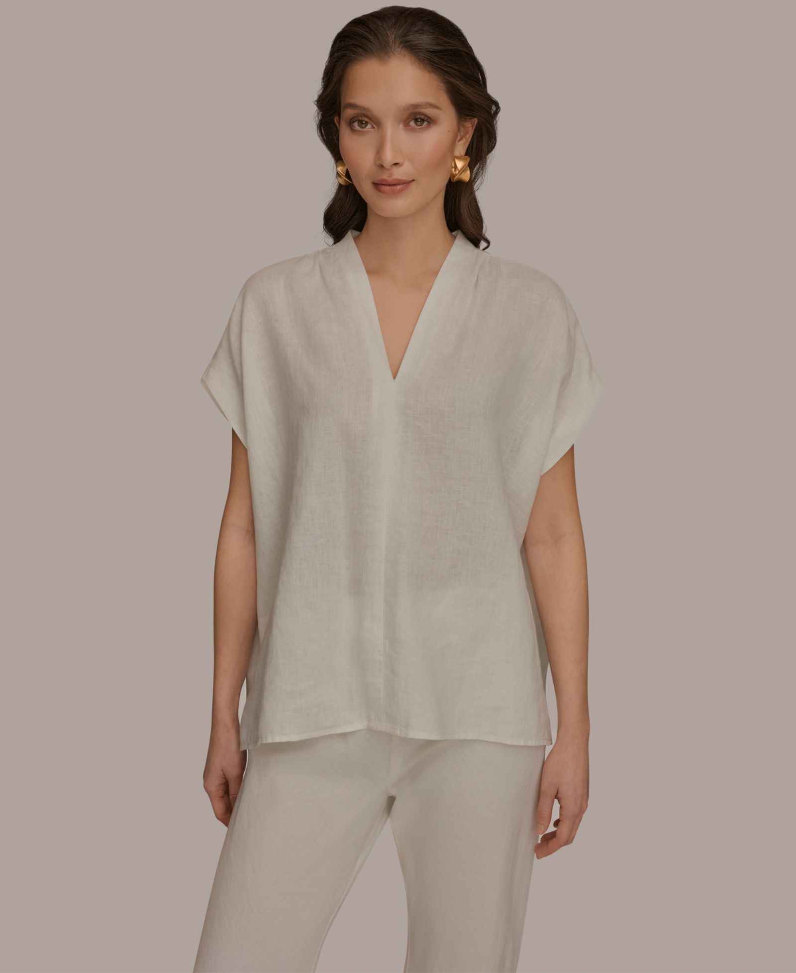 Donna Karan Weekend Women's Linen V-Neck Linen Top