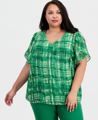 Топ Plus Size Kasper V-Neck Tulip-Sleeve