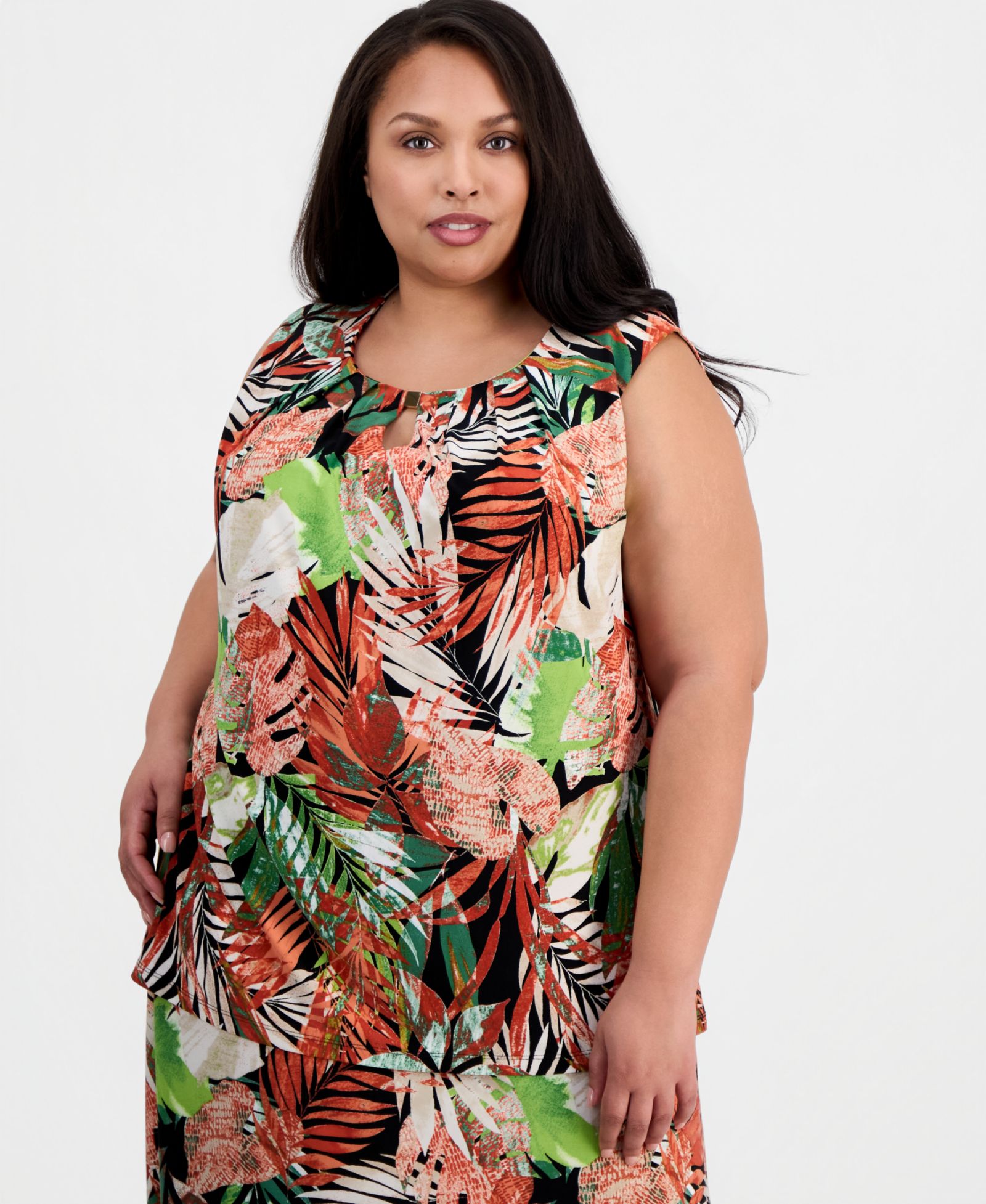 Топ Kasper Plus Size Printed Pleat-Neck Sleeveless