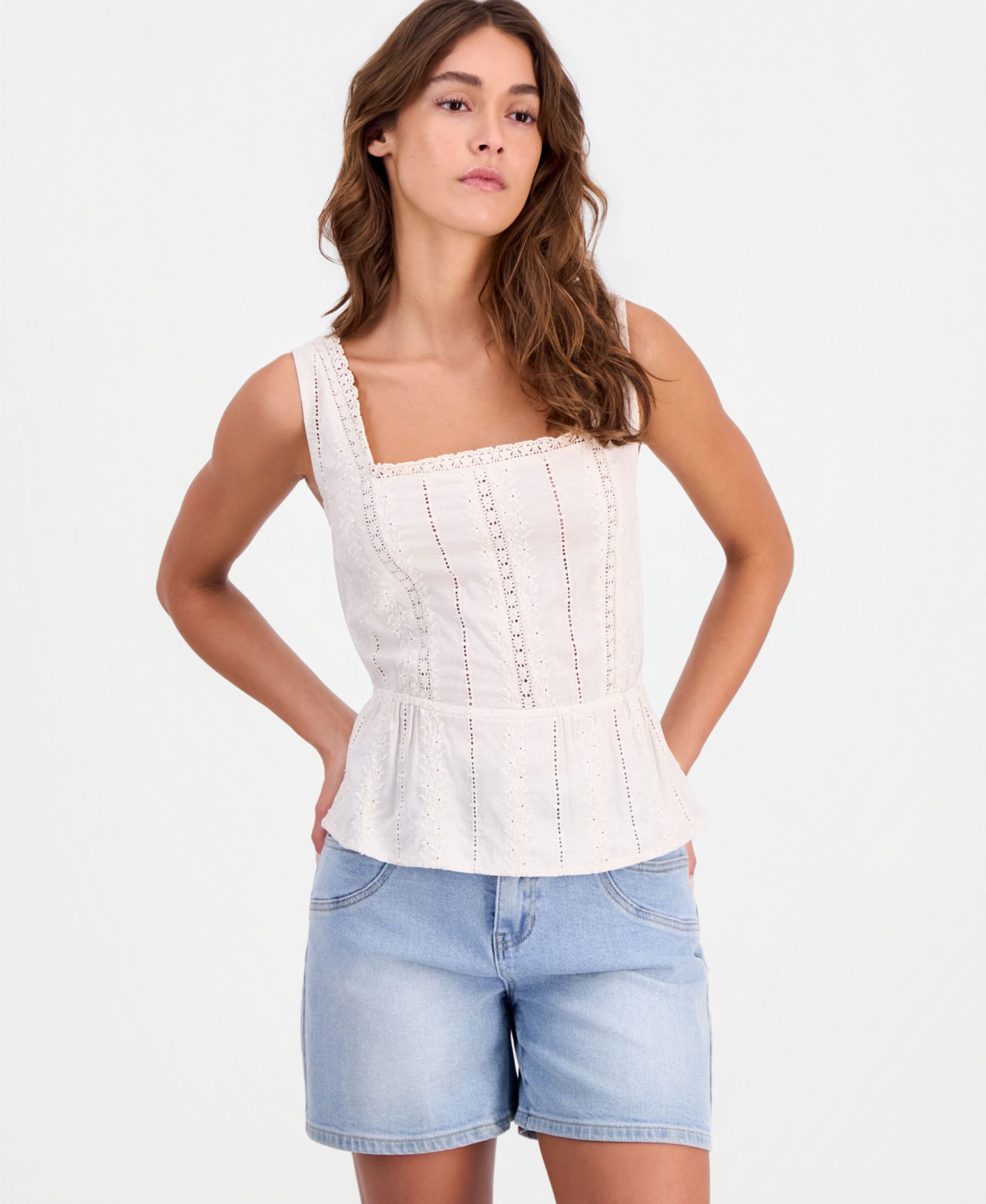 And Now This Women's Embroidered Linen Peplum-Hem Top, Macy's Exclusive