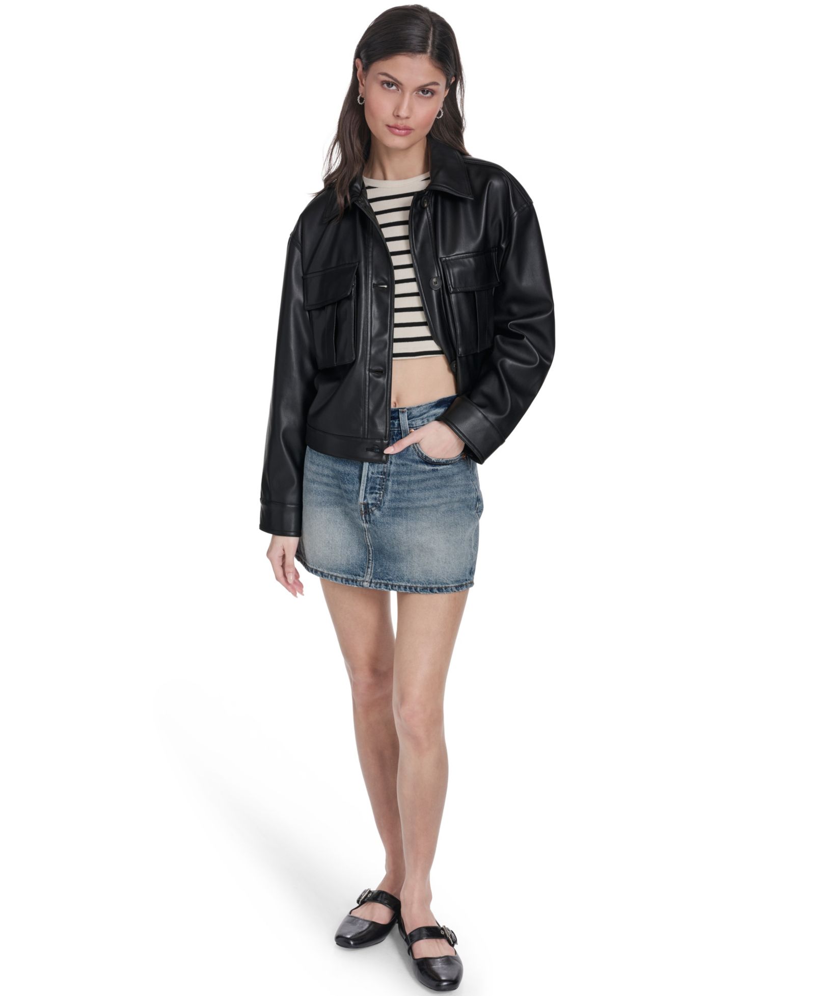 Levi's Women's Faux Leather Button Closure Shacket