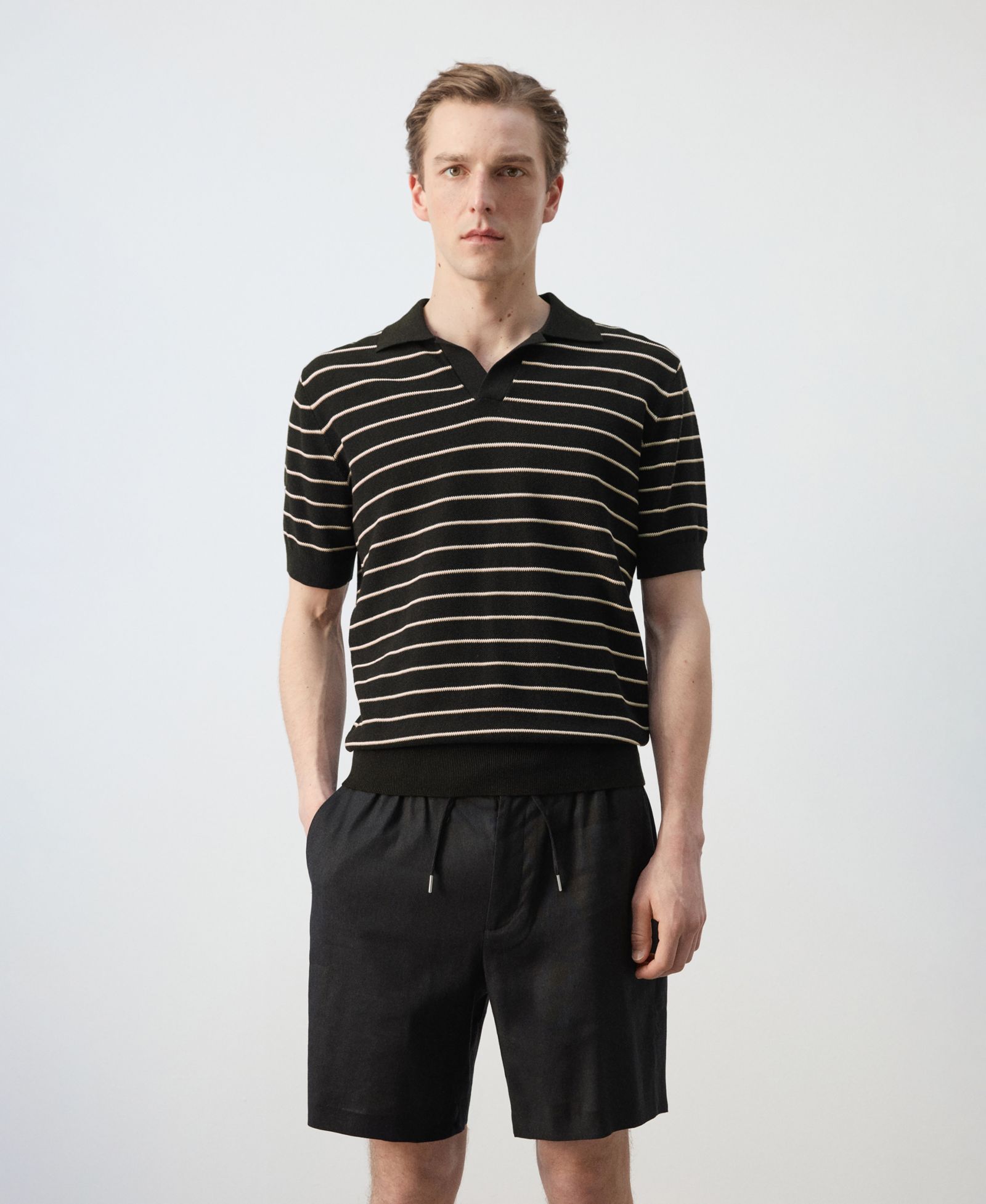 Mango Men's Striped Knit Cotton Polo Shirt