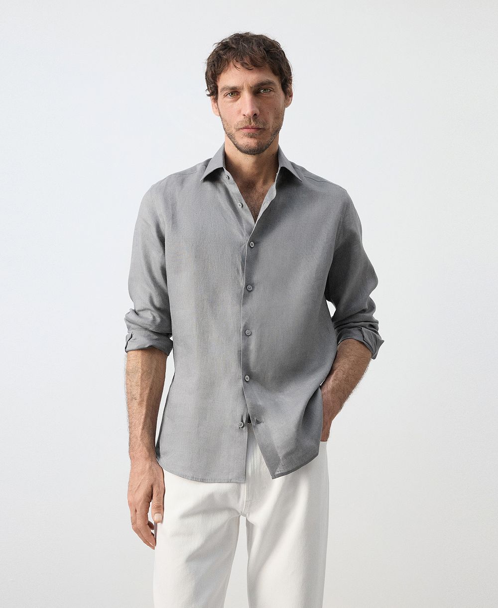 Мужская рубашка Mango из льна, приталенная (slim-fit)