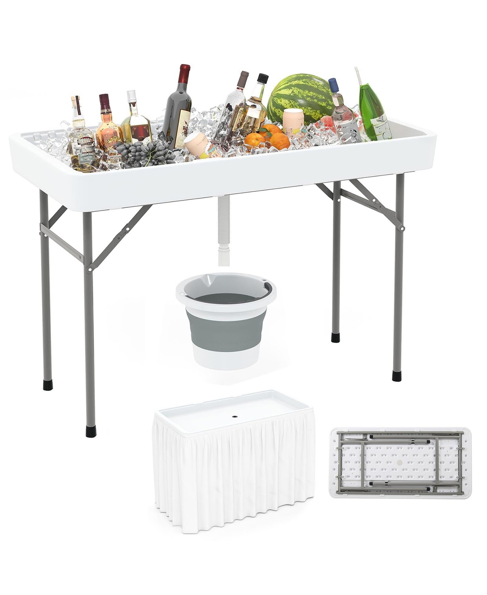 Mecale 4 ft Ice Cooler Folding Table with Large Sink, Portable Ice Bin Serving Table