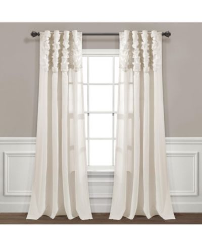 Lush Decor Ruched Waterfall Linen Textured Window Curtain Panel Single - Curtains for Bedroom - Living Room Curtains