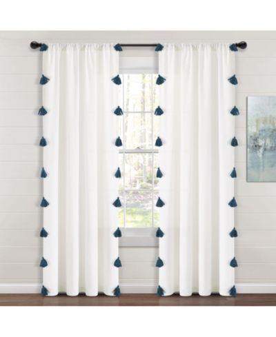 Lush Decor Boho Faux Linen Texture Tassel Window Curtain Panel Single 52"W x 84"L Curtains For Bedroom