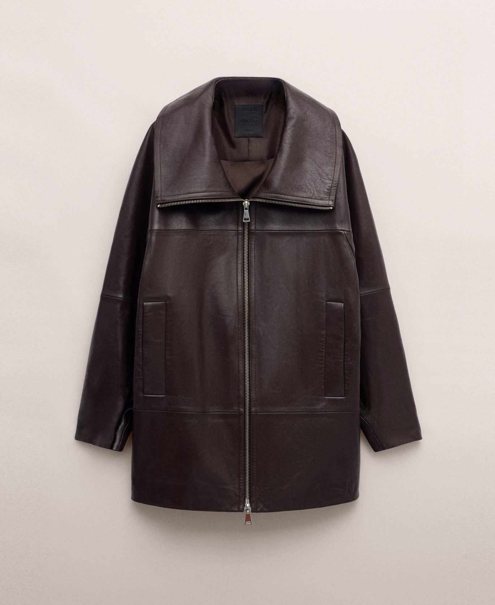 Mango Women's Oversized Funnel-Neck Leather Coat