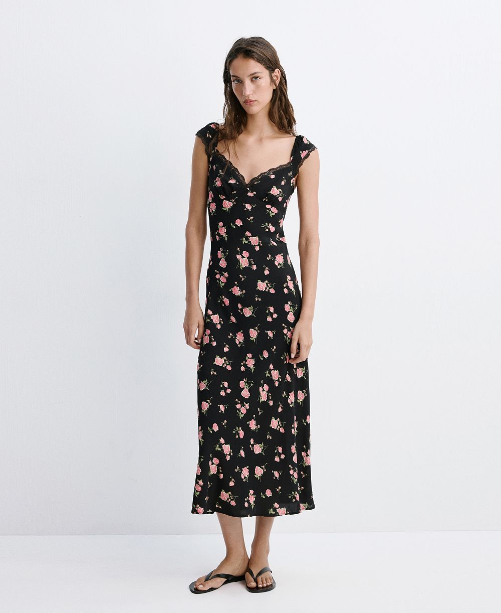 Женское платье Mango Short-Sleeve V-Neck Floral-Print Midi Dress