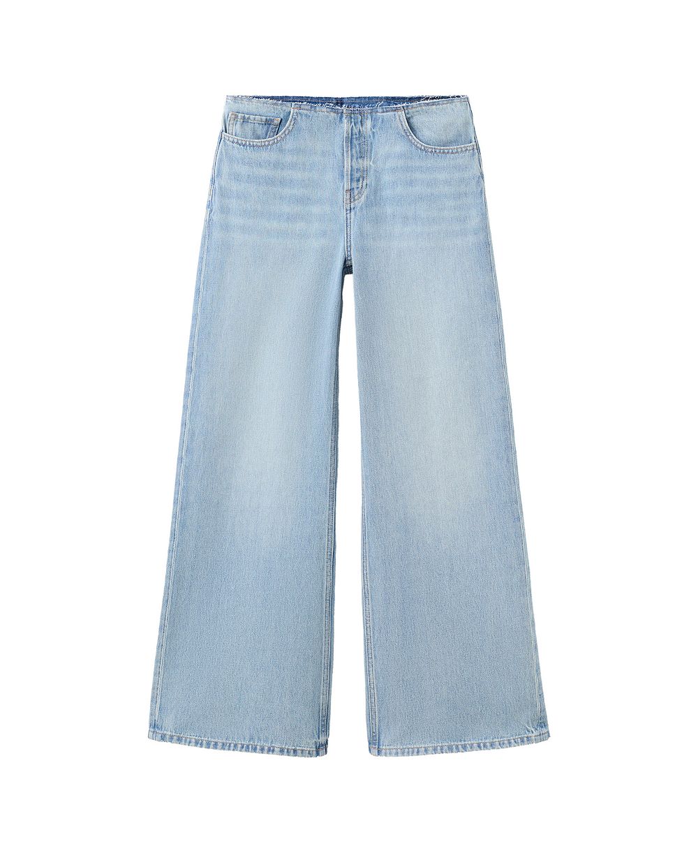 MANGO Women's High-Waisted Wide-Leg Frayed-Waistband Jeans