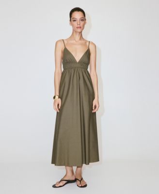 Mango Women's V-Neck Shirred Lyocell Dress