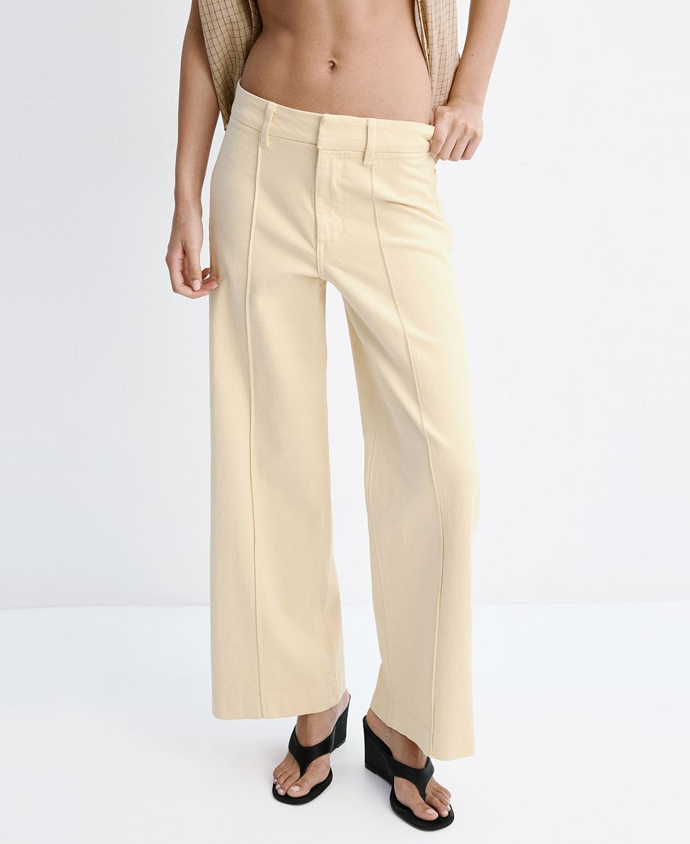 Mango Women's Stitching High-Waisted Wide Leg Jeans