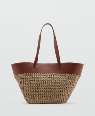 Mango Women's Large Natural Fiber Basket Handbag