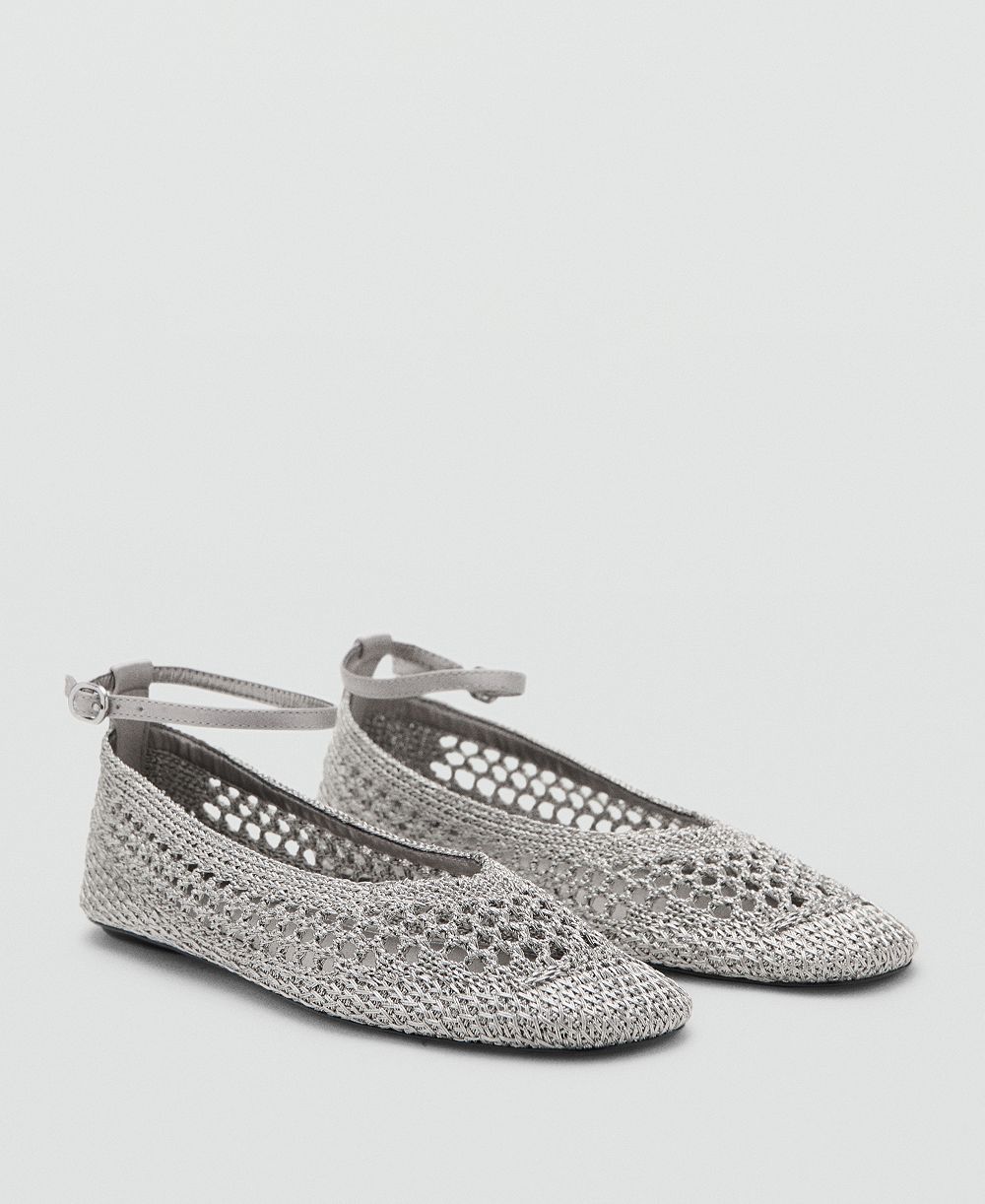 Mango Women's Ankle Strap Crocheted Ballet Flats