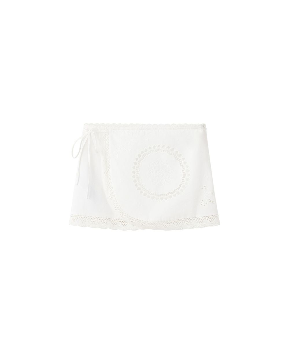 Mango Женская мини-юбка из хлопка с вышивкой Openwork-Embroidery Low-Waist