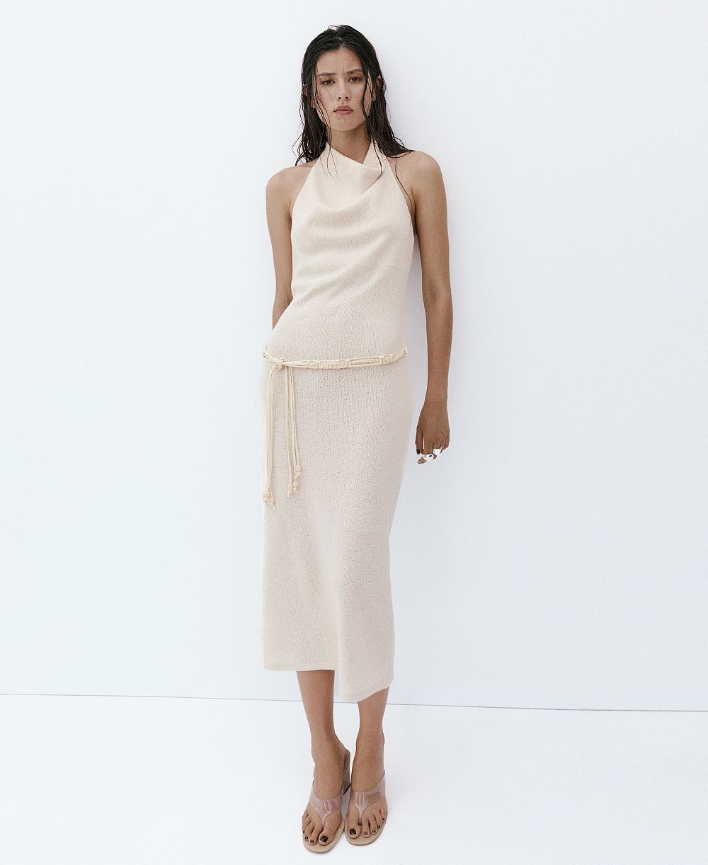 Женское трикотажное платье Mango с поясом Halter