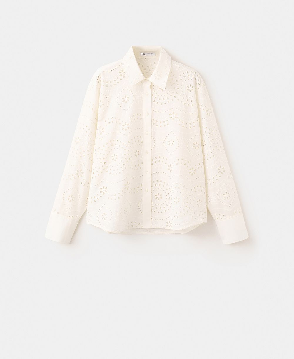 Mango Women's Openwork Embroidery Cotton Shirt