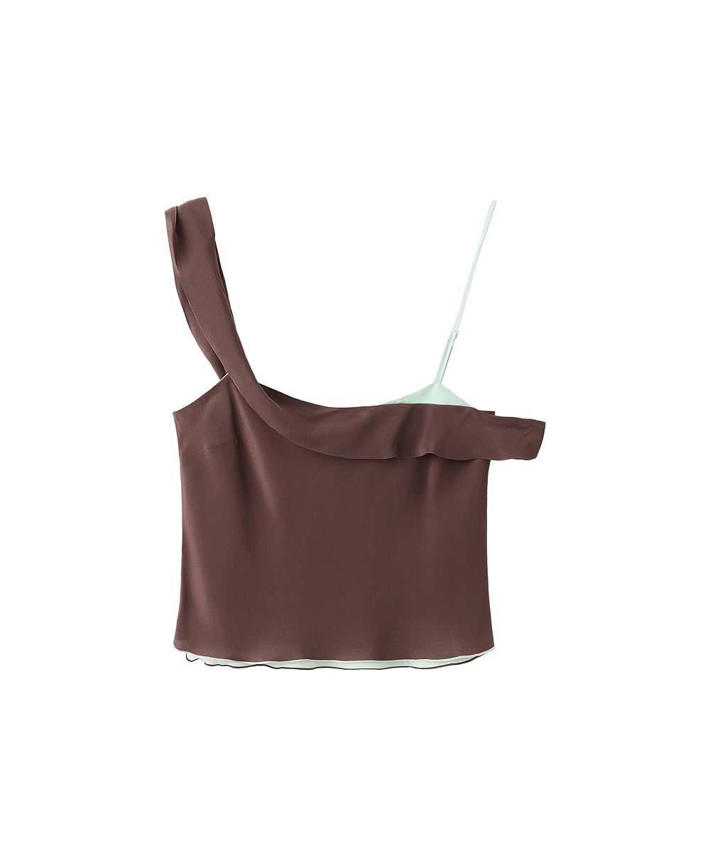 MANGO Women's One-Shoulder Sleeveless Ruffle Viscose Top