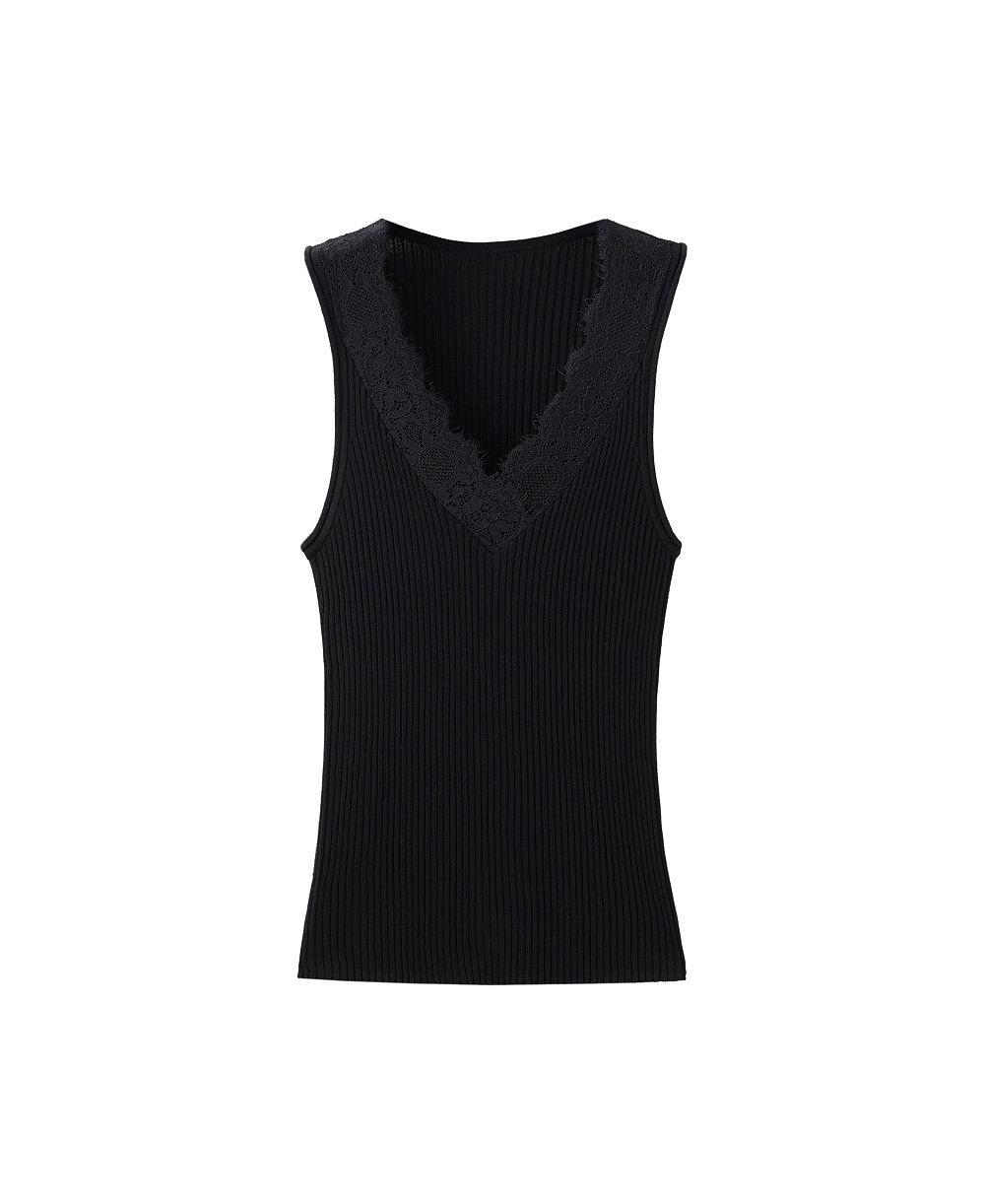 Женский топ MANGO Ribbed Lace Tank Top