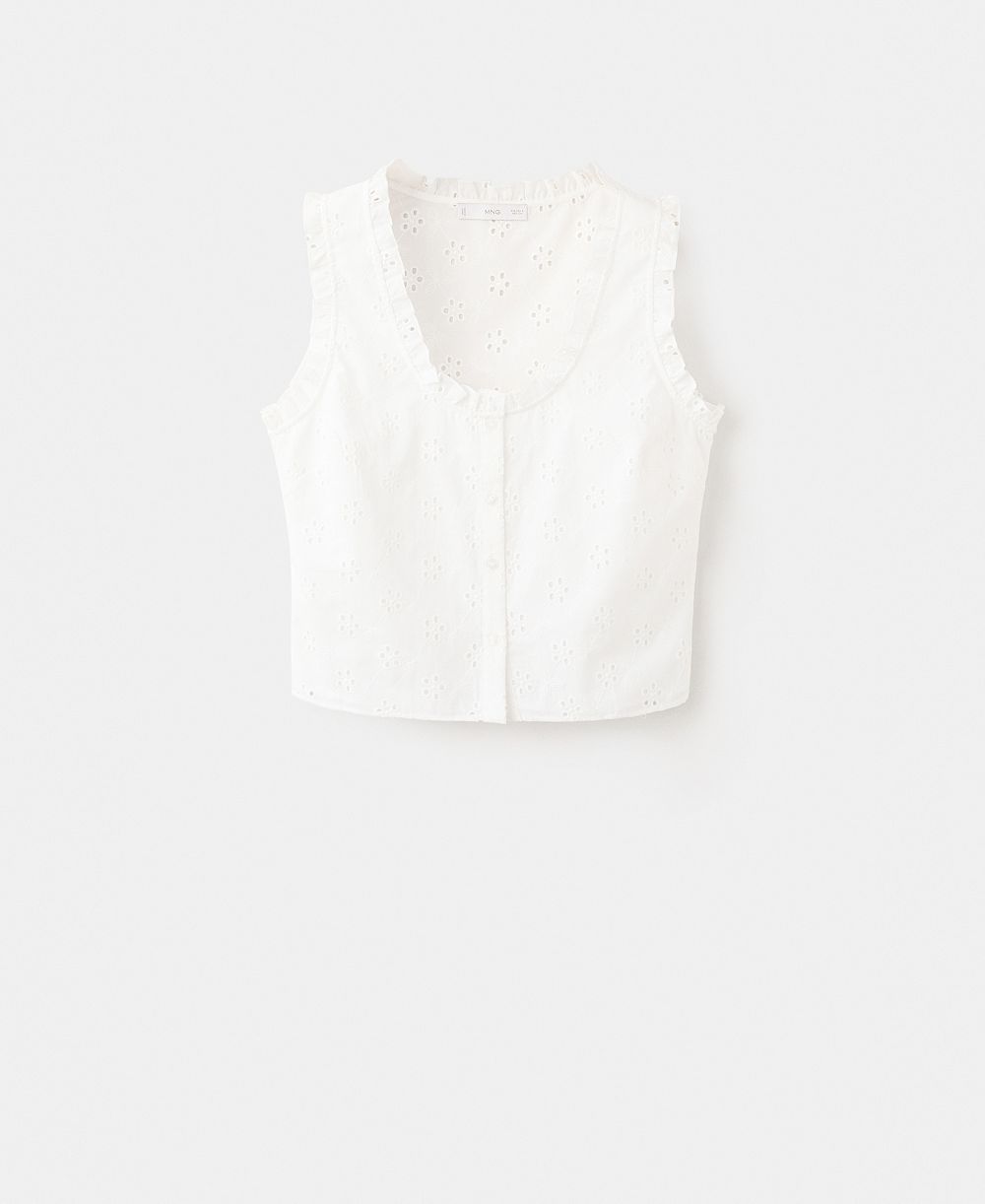 Mango Women's Openwork Embroidery Cotton Blouse