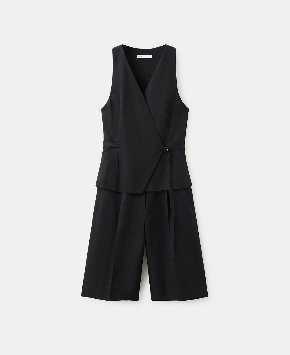 Mango Women's Linen-Blend Wrap Jumpsuit