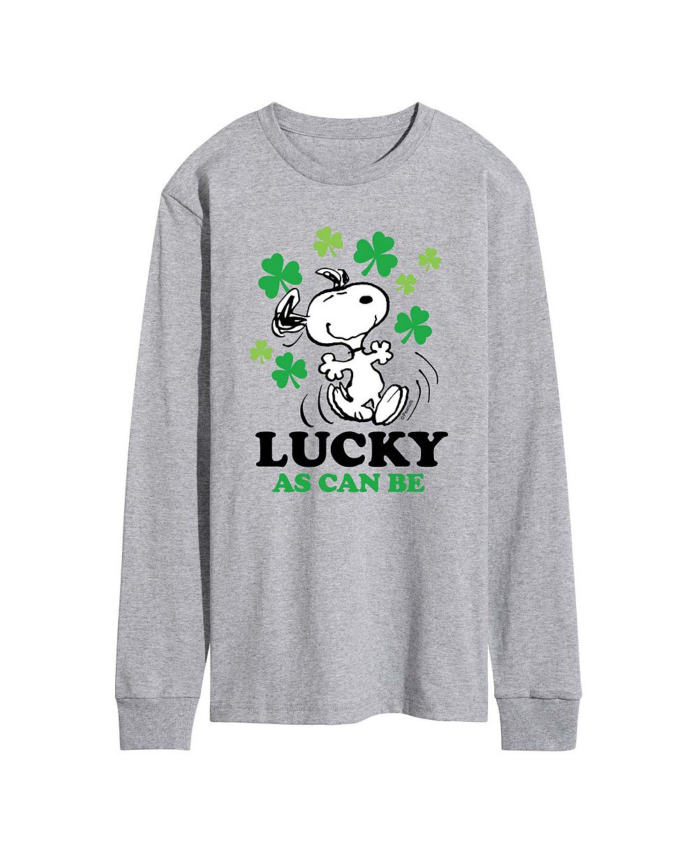 AIRWAVES Men's Peanuts Snoopy Lucky as can be St. Patrick's Day Long-Sleeve Graphic T-Shirt