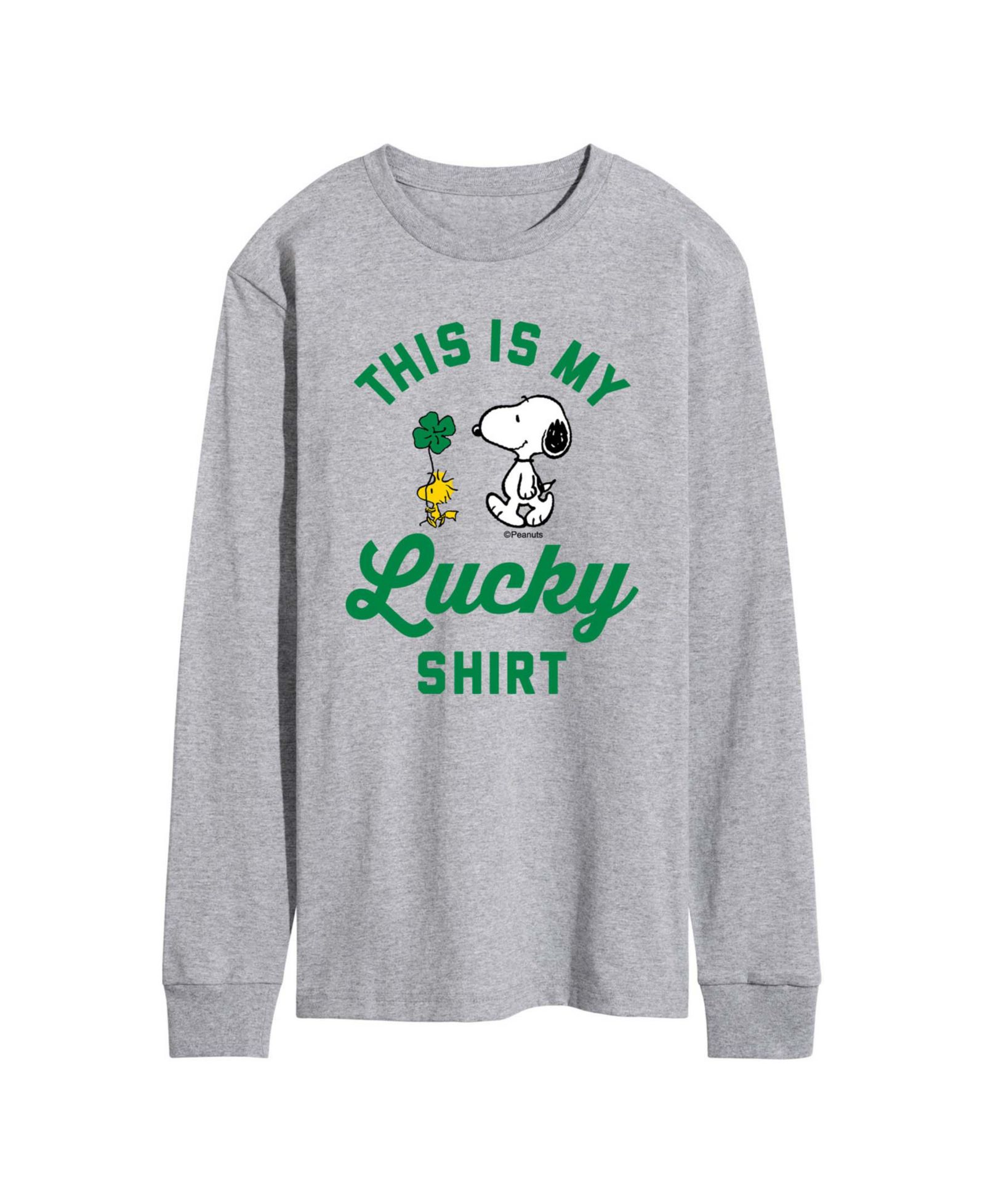 AIRWAVES Men's Peanuts This is My Lucky Shirt Long-Sleeve Graphic T-Shirt