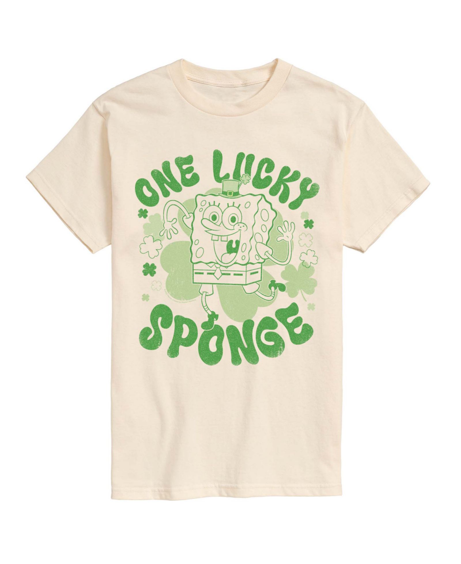 AIRWAVES Men's SpongeBob Squarepants One Lucky Sponge Clovers Short-Sleeve Graphic T-Shirt