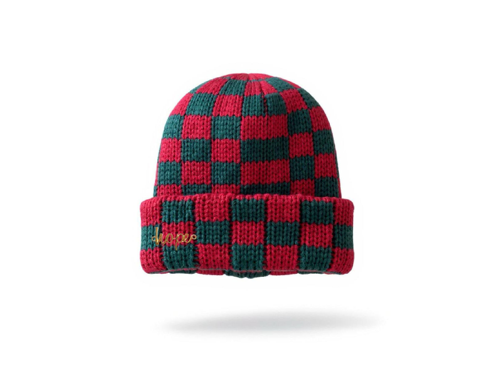 Headbands of Hope Women's Two-Tone Checkerboard Knit Beanie - Red + Green