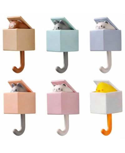 YIGII 6pcs Cute Cat Coat Hooks for Wall and Door - Heavy Duty Adhesive Mount