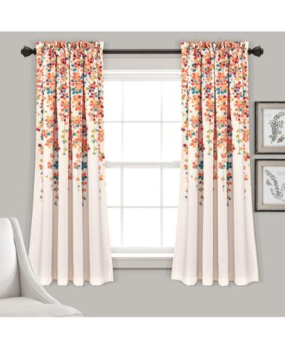 Lush Decor Weeping Flower Room Darkening Window Curtain Panels Pair Turquoise & Tangerine - Floral Curtains for Bedroom
