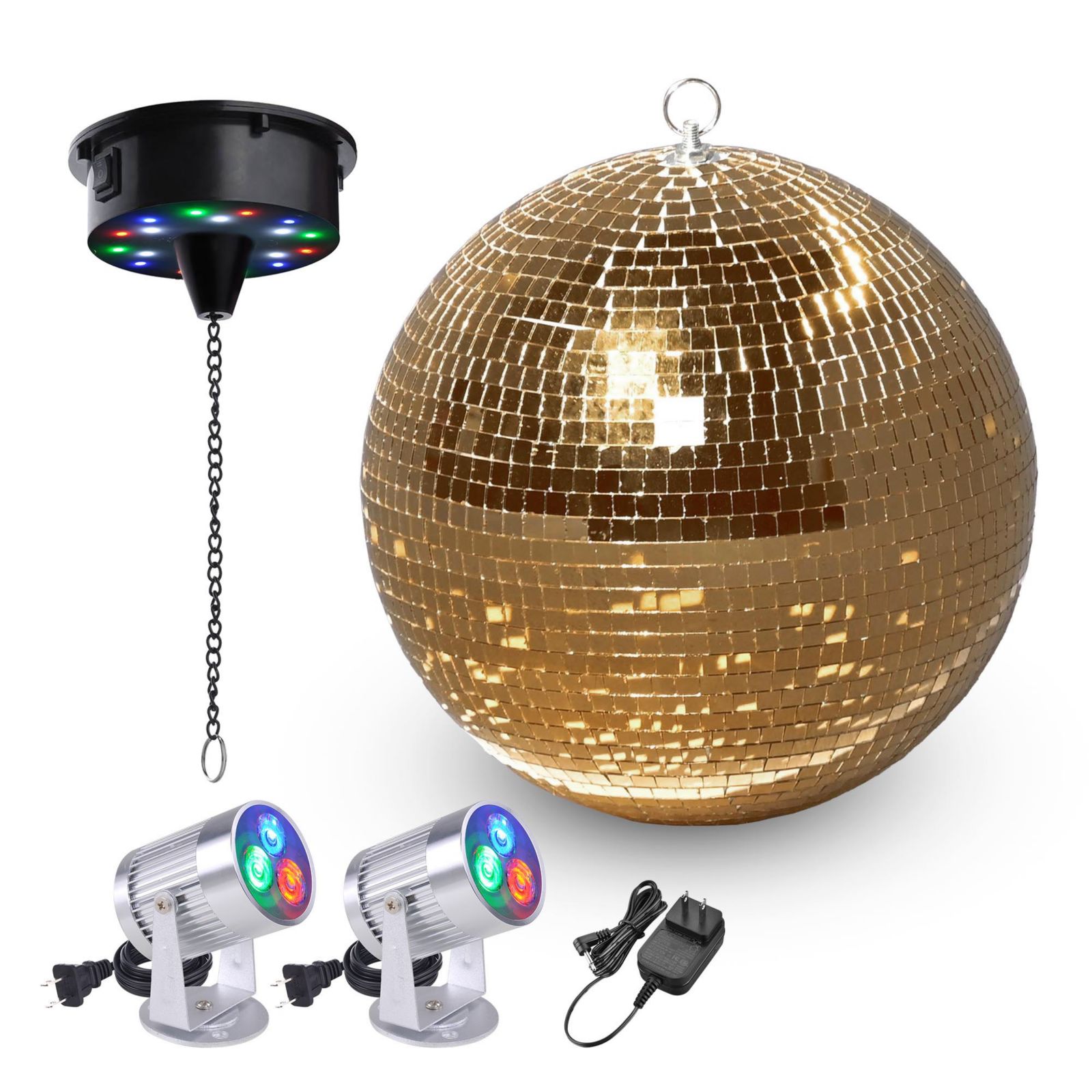 Диско-шар Yescom 12" с 2 RGB прожекторами и вращающимся мотором для вечеринок