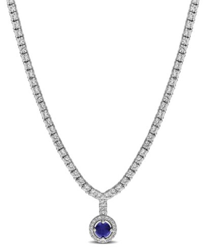 Macy's Lab Grown Sapphire (1/2 ct. t.w.) and Lab Grown White Sapphire (2-7/8 ct. t.w.) Necklace in Sterling Silver