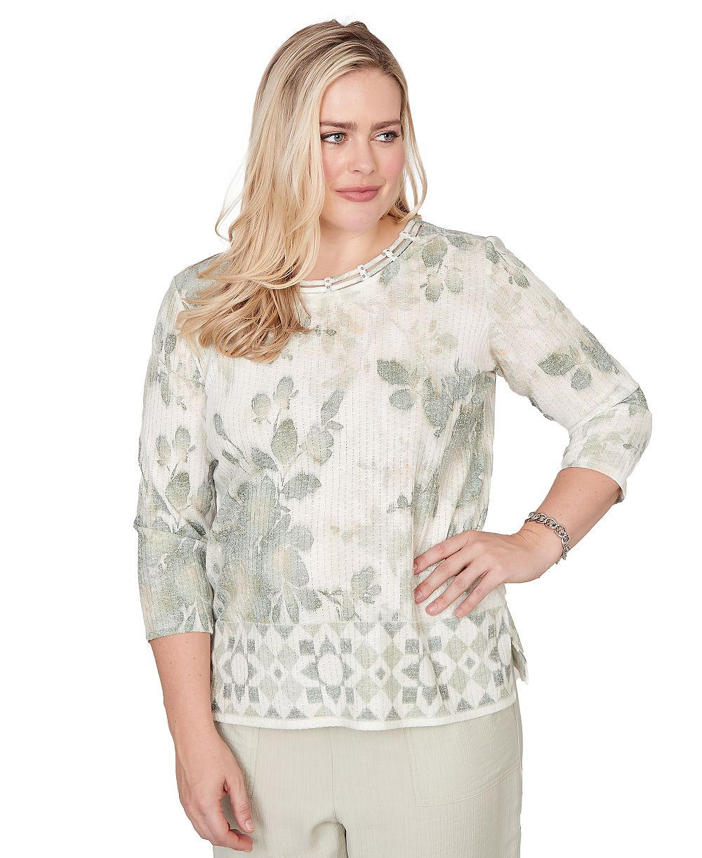Женский топ Alfred Dunner Petite Charm с цветочным принтом и отделкой