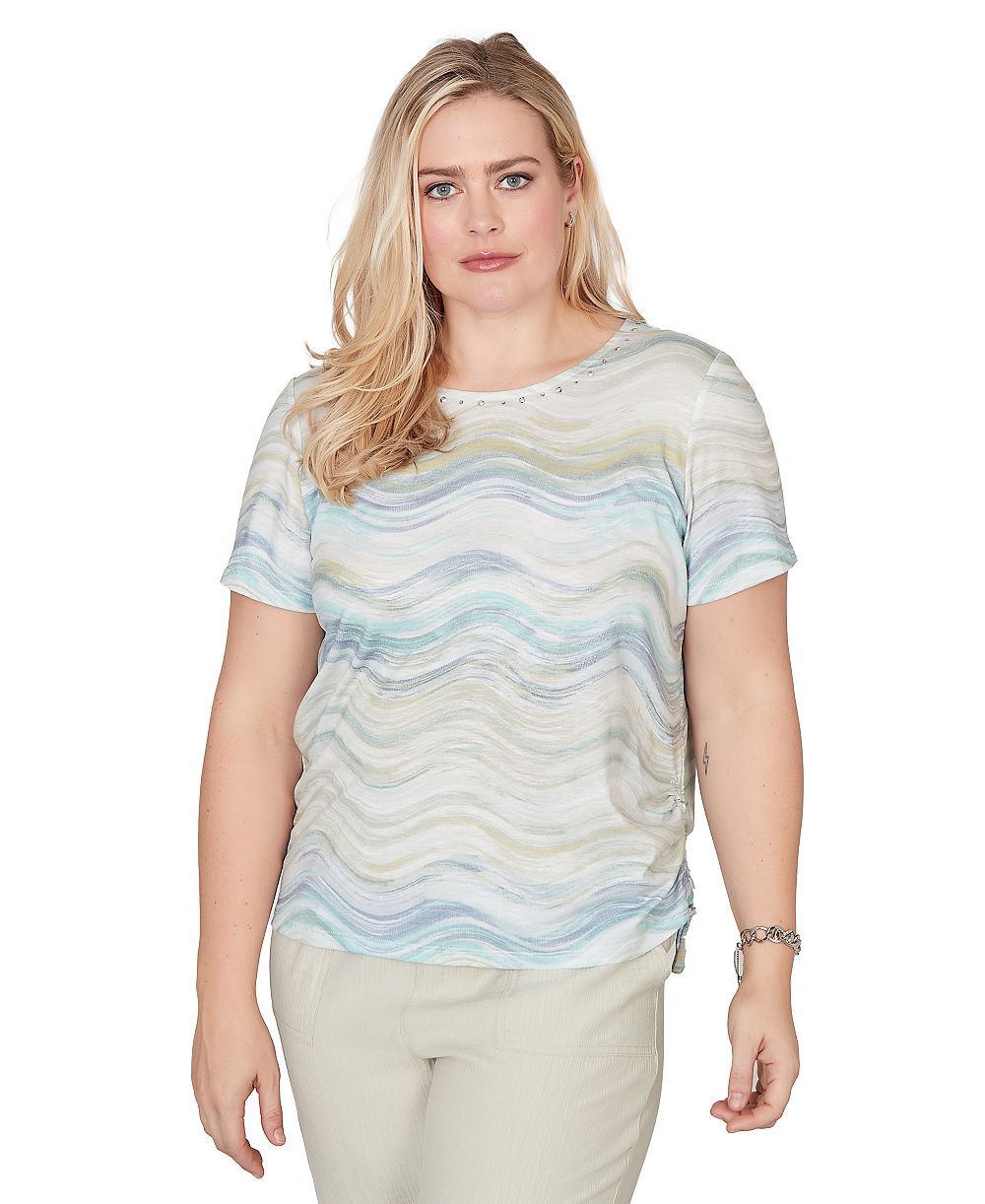 Женский топ Alfred Dunner Petite Wavy Biadere Side-Tie Crew Neck Ruched