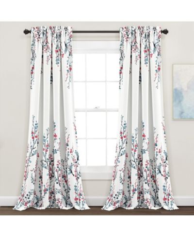Lush Decor Mirabelle Watercolor Floral Window Curtain Panels Pair 52"W x 84"L +2" - Floral Curtains For Bedroom - Living Room Curtains