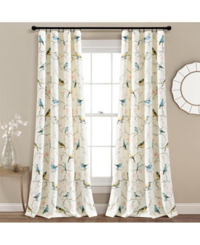 Lush Decor Botanical Bird and Flower Light Filtering Window Curtain Panels Pair - Bird Curtains for Bedroom - Living Room Curtains