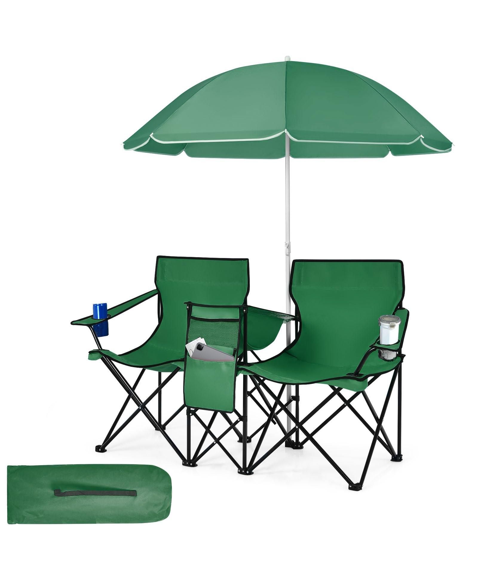 Mecale Portable Folding Double Picnic Chair with Umbrella, Outdoor Seating