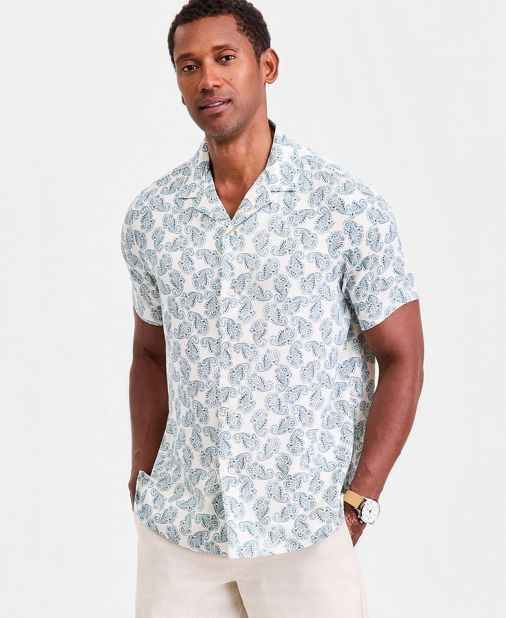 Club Room Men's Petal Paisley Silk Blend Short Sleeve Shirt, Macy's Exclusive