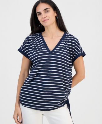 Женский топ Style & Co Petite в полоску с V-образным вырезом