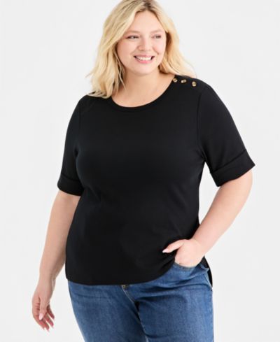 Style & Co топ Plus Size с разрезом на плече и воротником лодочкой