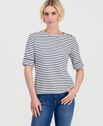 Style & Co Petite хлопковый полосатый асимметричный топ