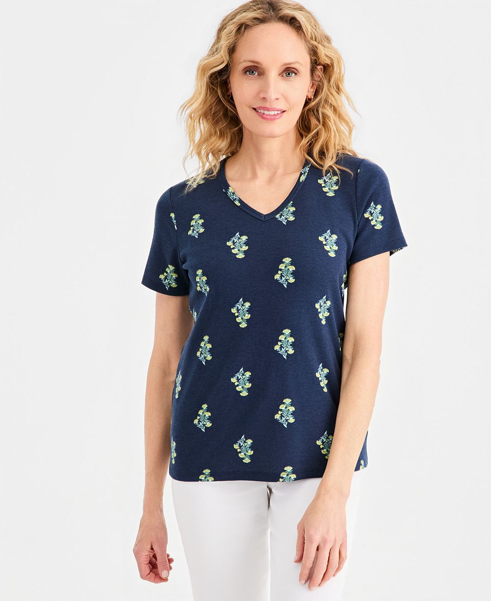 Style & Co Women's Printed Short-Sleeve V-Neck Top, Macy's Exclusive