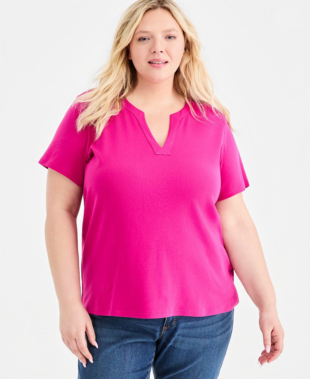 Топ Style & Co Plus Size Short-Sleeve Split-Neck