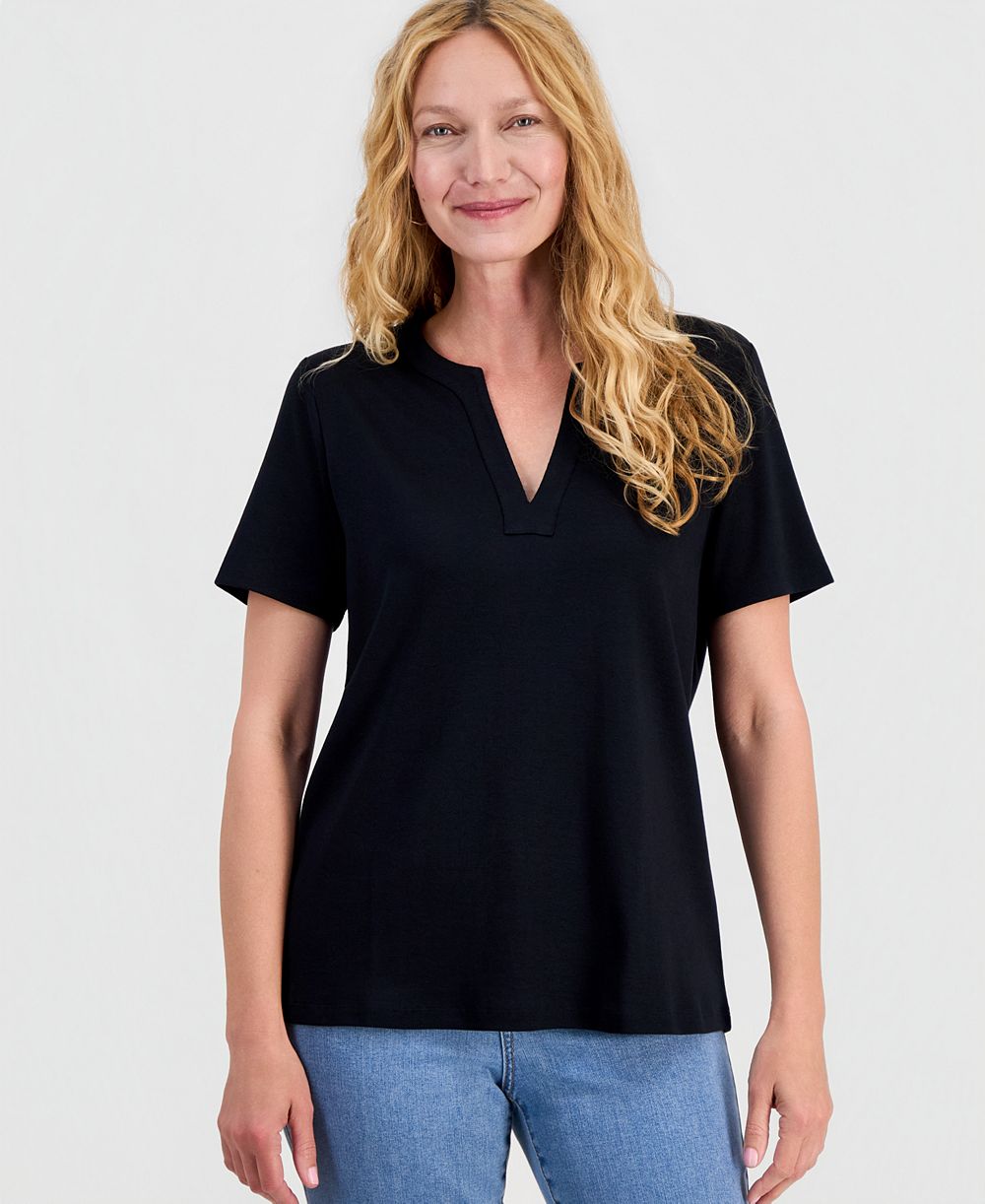 Женский топ Style & Co Cotton Short-Sleeve Split-Neck