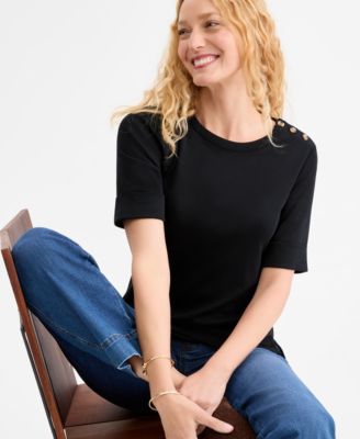 Style & Co Women's Pima Cotton Boat-Neck Elbow Sleeve Top, Macy's Exclusive