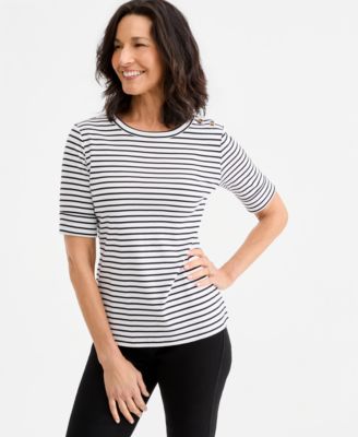 Style & Co Women's Pima Cotton Boat-Neck Elbow Sleeve Top, Macy's Exclusive