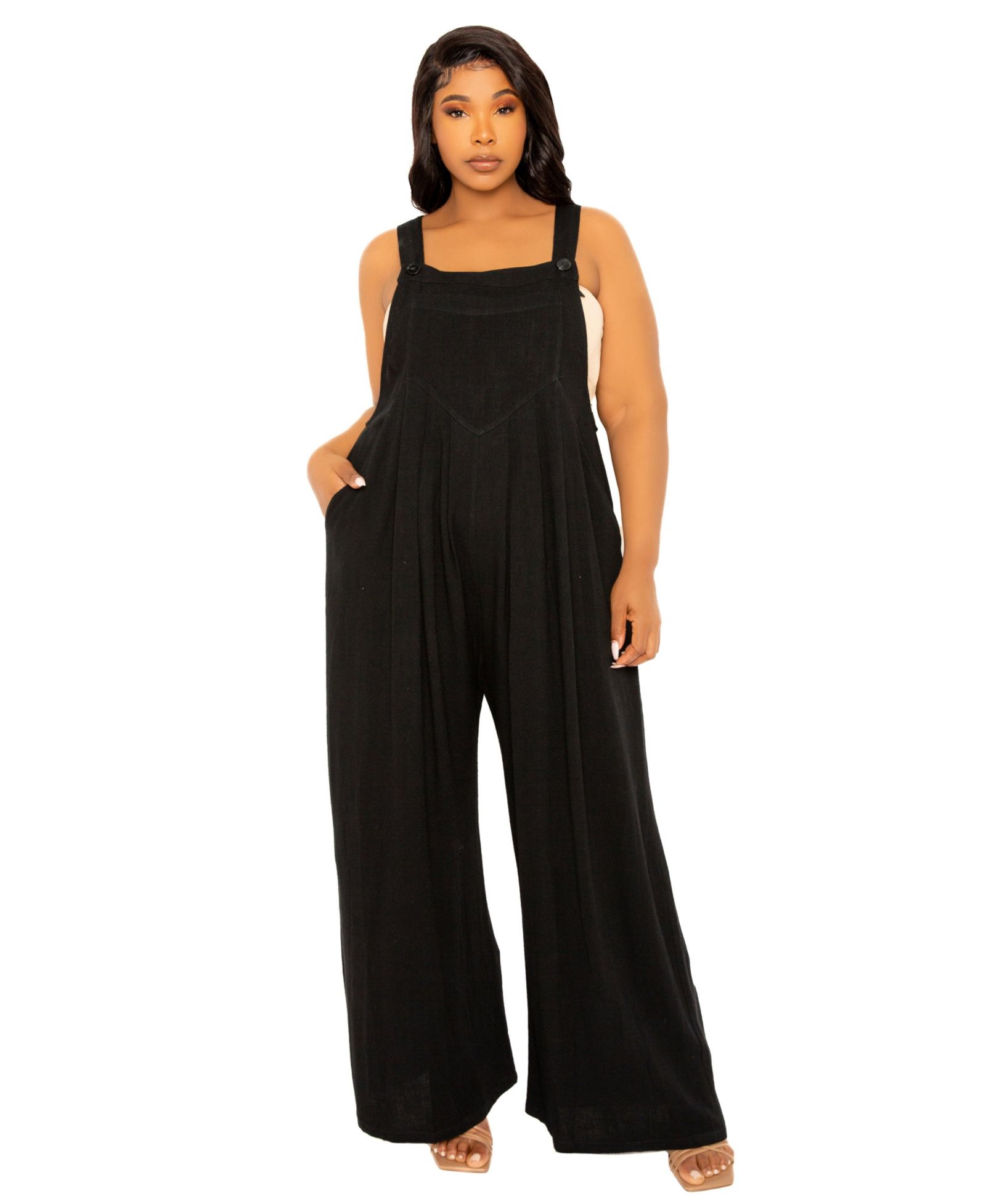 Buxom Couture women's Plus Size Wide Leg Linen Jumpsuit